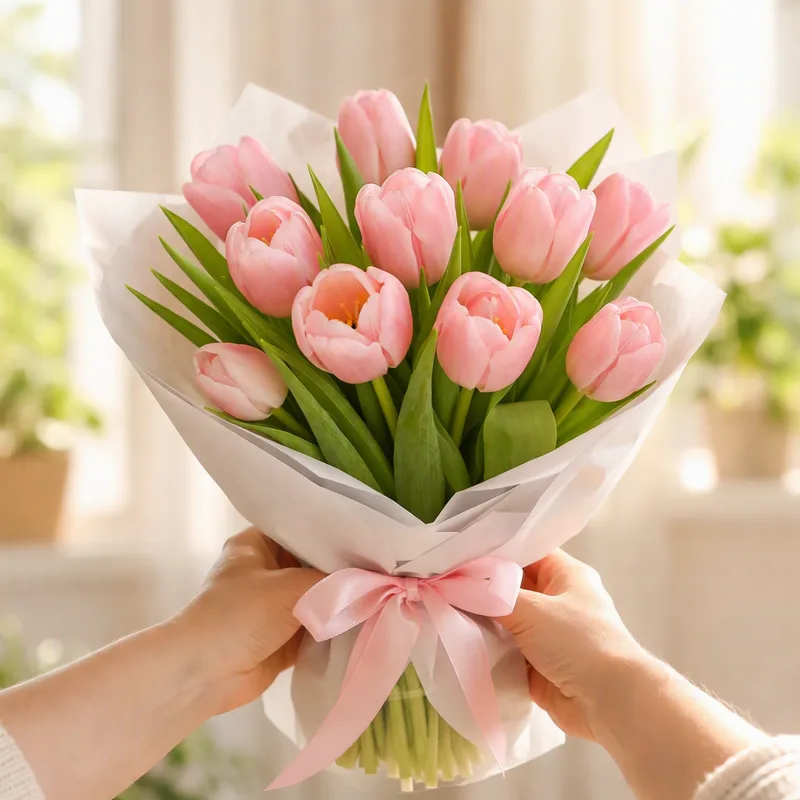 Rustig handgebonden tulpenboeket voor een zieke collega