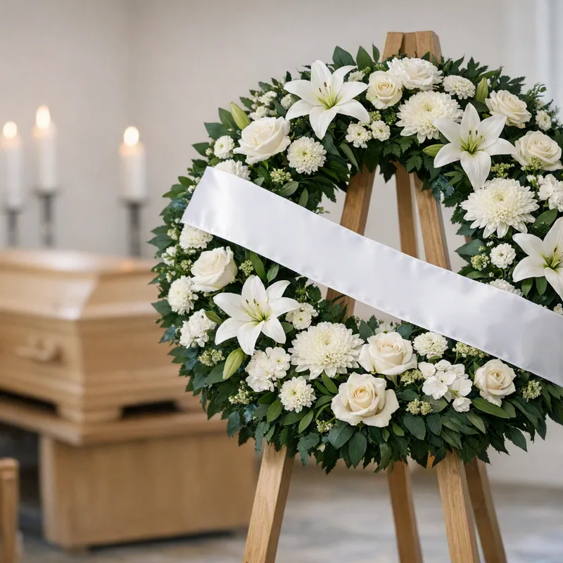 Witte rouwboeket met lelies en rozen, traditioneel voor Belgische uitvaarten